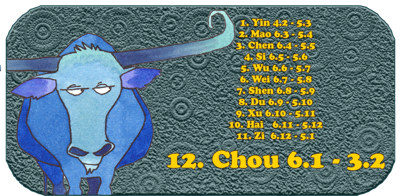 Zodiaque chinois | Les douze animaux chinois | Taureau, janvier, mois 12, Chou