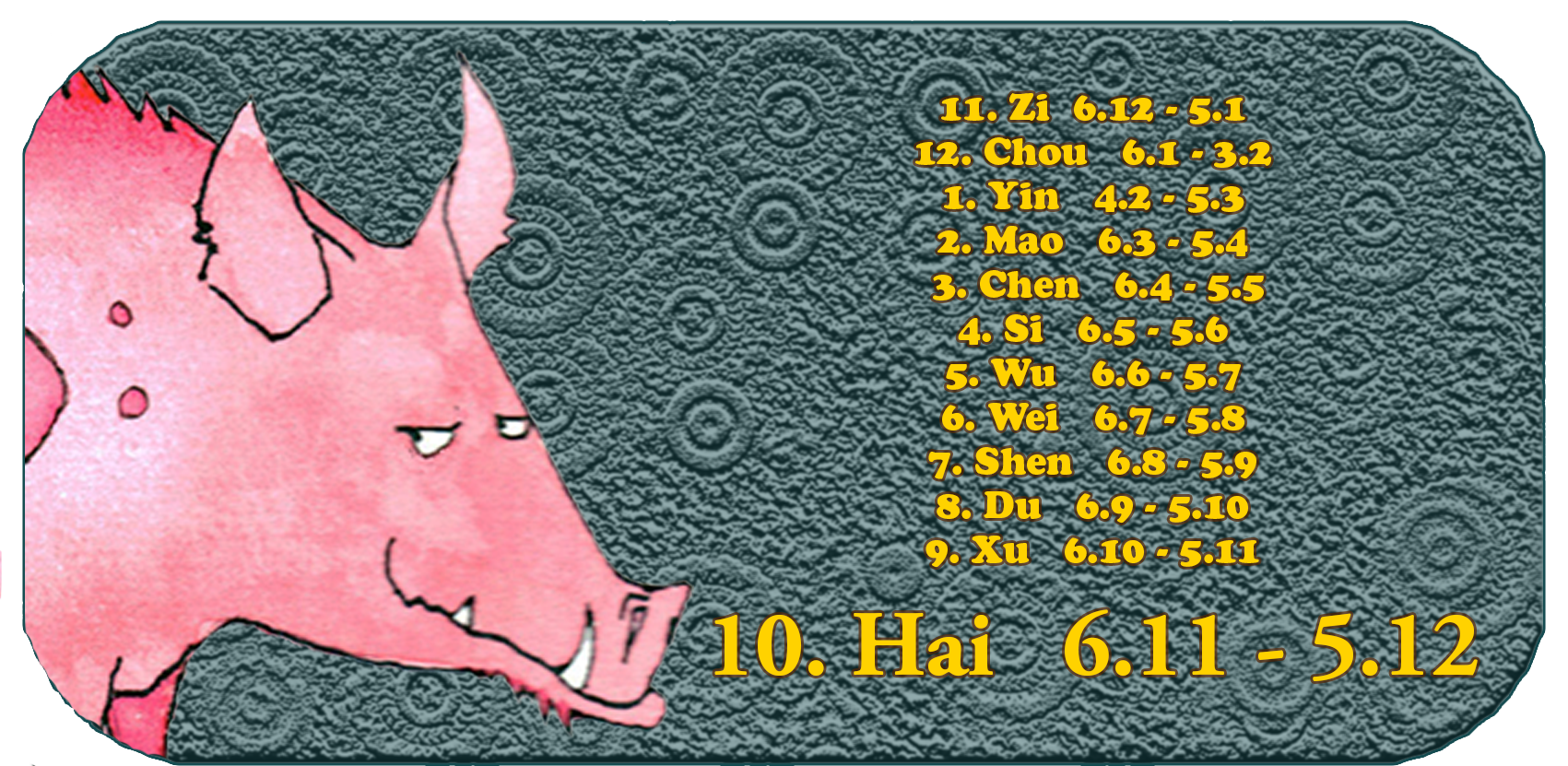Zodiaque chinois | Les douze animaux chinois | Cochon, novembre, mois 10, Hai